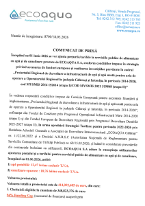 Comunicat De PresĂ – Ecoaqua S.a.