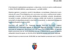 Comunicat De Presă Privind Lansarea Proiectului „construire Centru Multifuncțional în OraȘ TĂuȚii MĂgherĂuȘ, Județ Maramureș”.