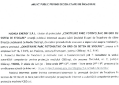 Hadasa Energy S.r.l. Anunță Asupra Deciziei Etapei De Încadrare Privind Construire Parc Fotovoltaic On Grid Cu Sistem De Stocare în Sat Pasărea, Com
